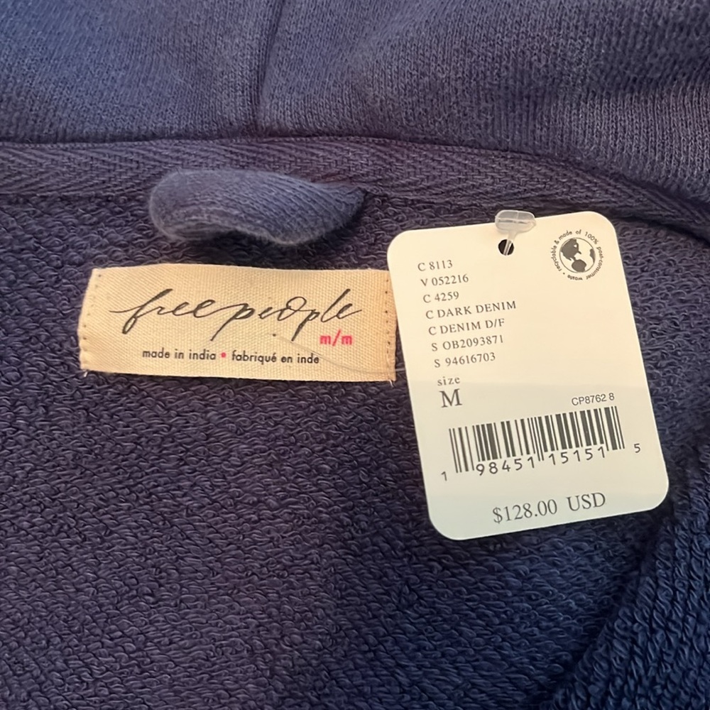 Free People Blue Double Zip Redwood Cardi Cotton Hoodie Oversized Medium NWT - Picture 13 of 14